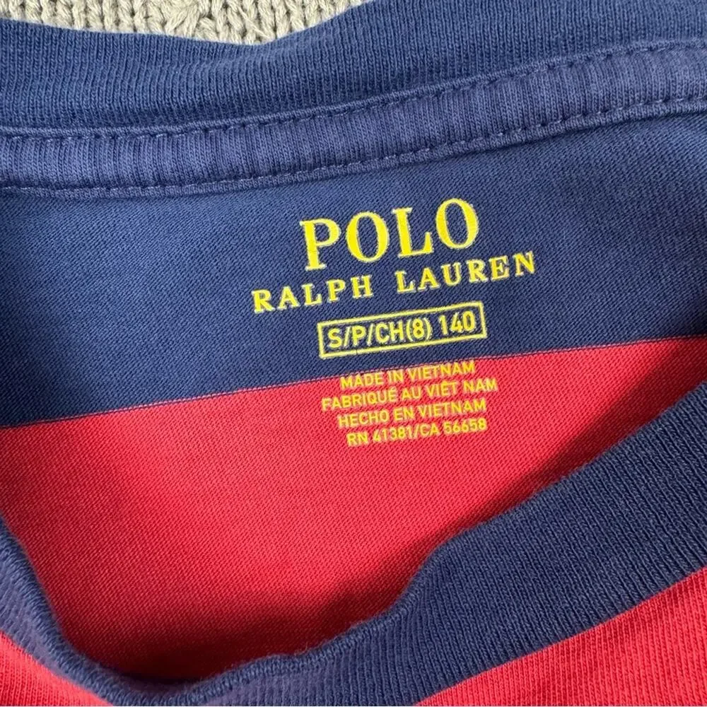 Polo by Ralph Lauren Boys Youth Red & Blue Color Block Striped Tee - 8